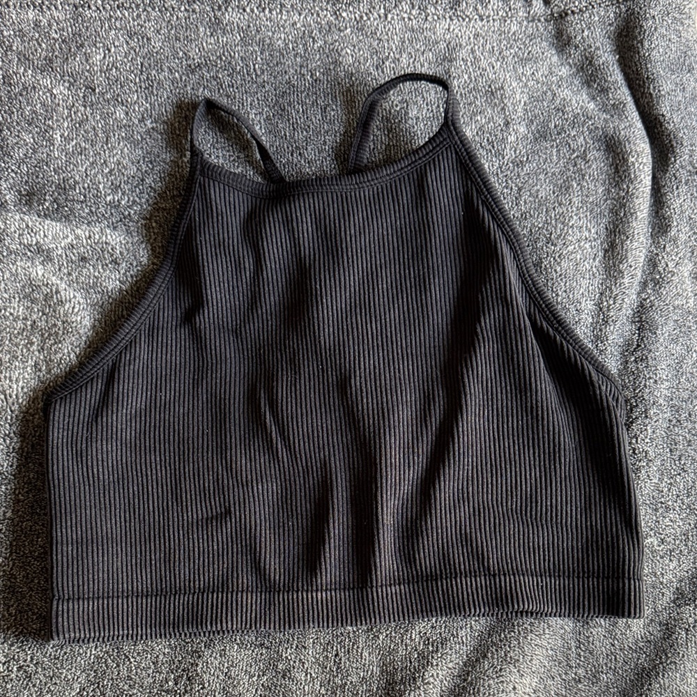 Joy Lab Ribbed High Neck Black Crop Tank